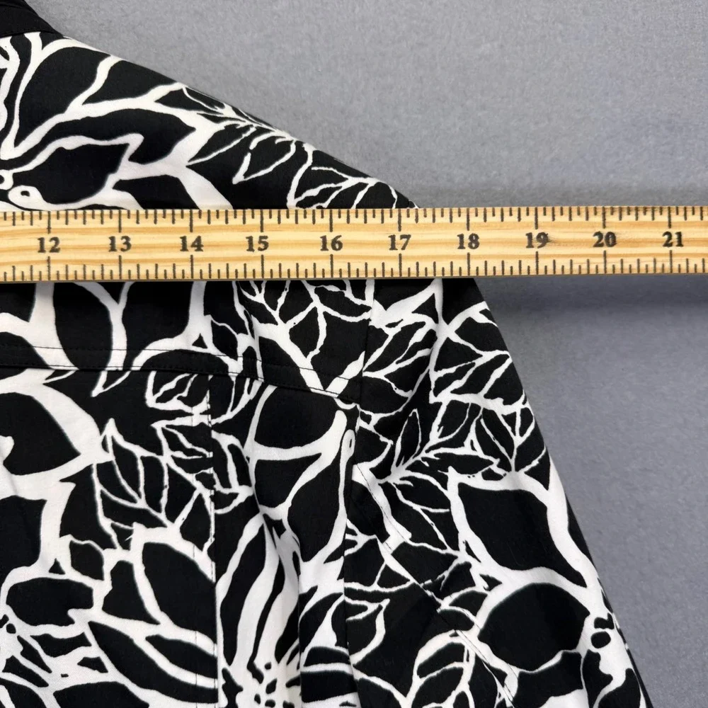 Chicos Womens Black White Floral Open Front Blazer Jacket Size 3 XL Cotton Blend